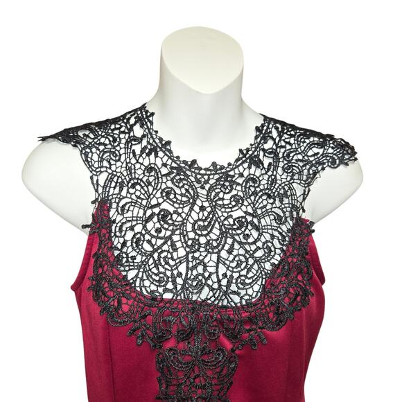 Womens Medium Sleeveless Top Stretch Peplum Maroon Lace Vamp Goth Whimsigoth - Picture 3 of 9